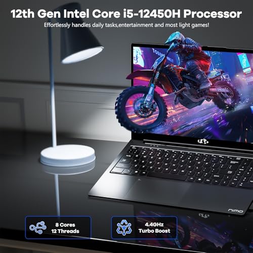 Image of NIMO 15.6 inch FHD-lPS-Laptop, i5-12450H 8 Cores 16GB RAM 512GB SSD (Beat i7-11800H, Up to 4.4 GHz) 100W Type-C Fingerprint Backlit Keyboard for Professionals & Students Office, Study & Travel