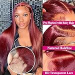 30 Inch 99j Burgundy 13x6 HD Lace Front Wigs Human Hair 250% Density Straight Burgundy Wig Human Hair Wigs for Black Women Glueless Wigs Human Hair Pre Plucked Pre Cut Frontal Wigs With Baby Hair - Image 4