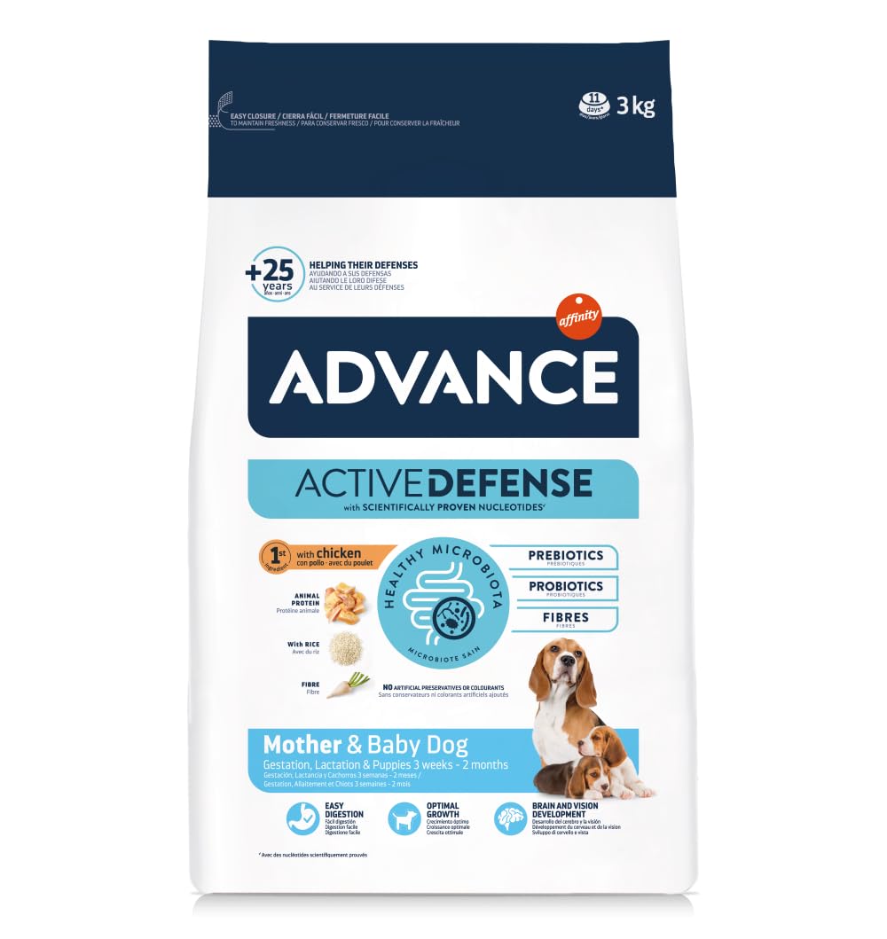 ADVANCE Chien Mother & Baby Dog 3 kg goût poulet | Aliment sec complet qui aide les défenses des mères et des chiots 1 paquet de 3 kg