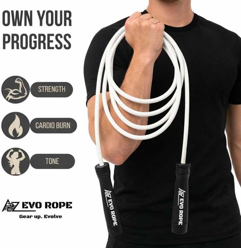 Miniatura 2 de Cuerda Evo  Cuerda de saltar con peso de 1.1 libras para mujeres y hombres  Cuerda de saltar ajustable de PVC pesado de 0.394 pulgadas para fitness,