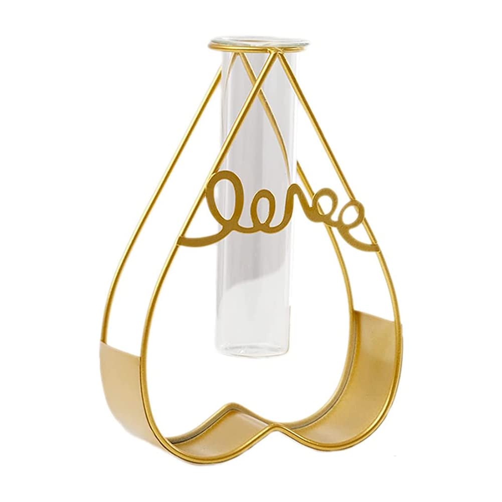 Furn Aspire Glass Metal Frame Stand Flower Vase for Office Home Decoration and Environment (Note: Plants & Decorative Objects Not Included). (Heart)