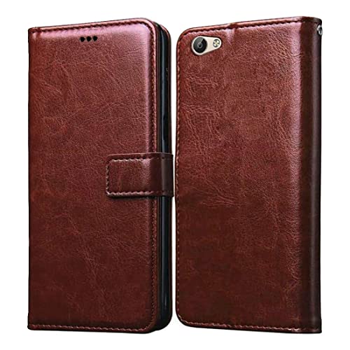 Image of Flip Cover Compatible for Vivo V5 / Vivo V5s | Premium Leather Finish | Inbuilt Pockets & Stand | Flip Cover Back Case for Vivo V5 / Vivo V5s (Brown)