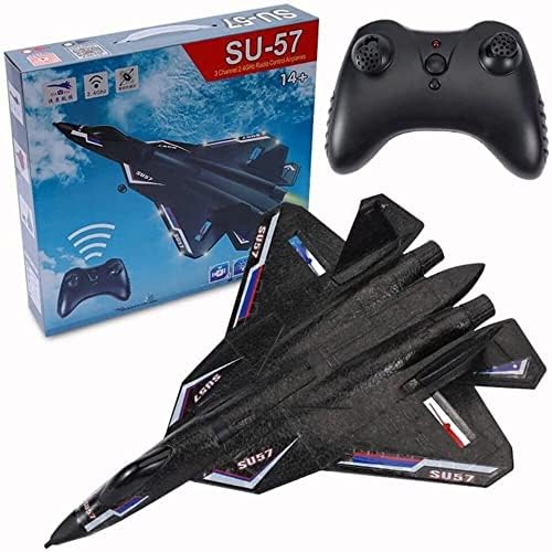 ColdBreezes - Remote Control Airplane| 2-Channel 2.4GHz Remote Control, Easy to Fly auto Balance | RC Airplane for Adults, Kids & Beginners | Jet Fighter Toy Gift for Fun, Holiday Season (SU-57 Pro)