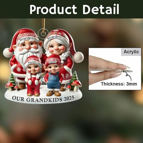 Personalized Family Christmas Acrylic Ornament for Grandparents with Names and Gnome Design - 2025 Keepsake for Nana and Papa - Image 6