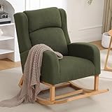 HCHAIRH Rocking Chair Nursery, Nursing Rocking Chairs for Mom Nursery, Comfy Teddy Glider Rocking Armchair with Foot Rest for Nursery Living Room Bedroom, Green