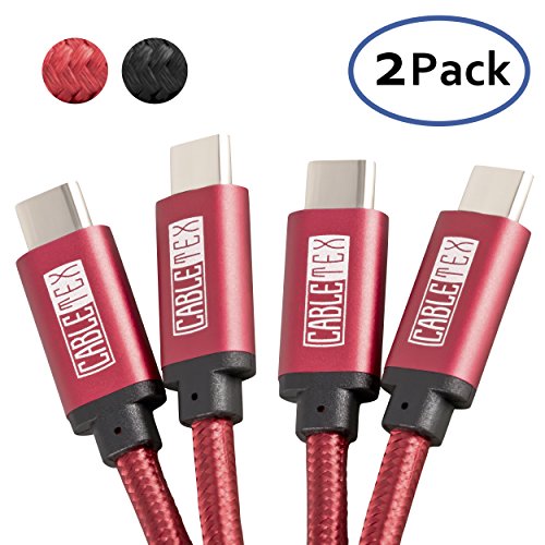 CABLETEX I Geeignet für MacBook Pro, Galaxy S8+, S9, S9+, Huawei P20 Pro, OnePlus 3, 5, HTC 10 I Ladekabel Nylon Textilkabel Datenkabel I CABLETEX USB C Kabel auf Typ C USB 3.1 I ROT 1 Meter I 2 Stück