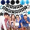 meowtastic Birthday Decorations, Happy Birthday Banner with Honeycomb Ball, Stars Hanging Swirl Streamer, Circle Dots Garland, Happy Birthday Party Decorations for Women Men Boys Girls (Black & Blue) #4