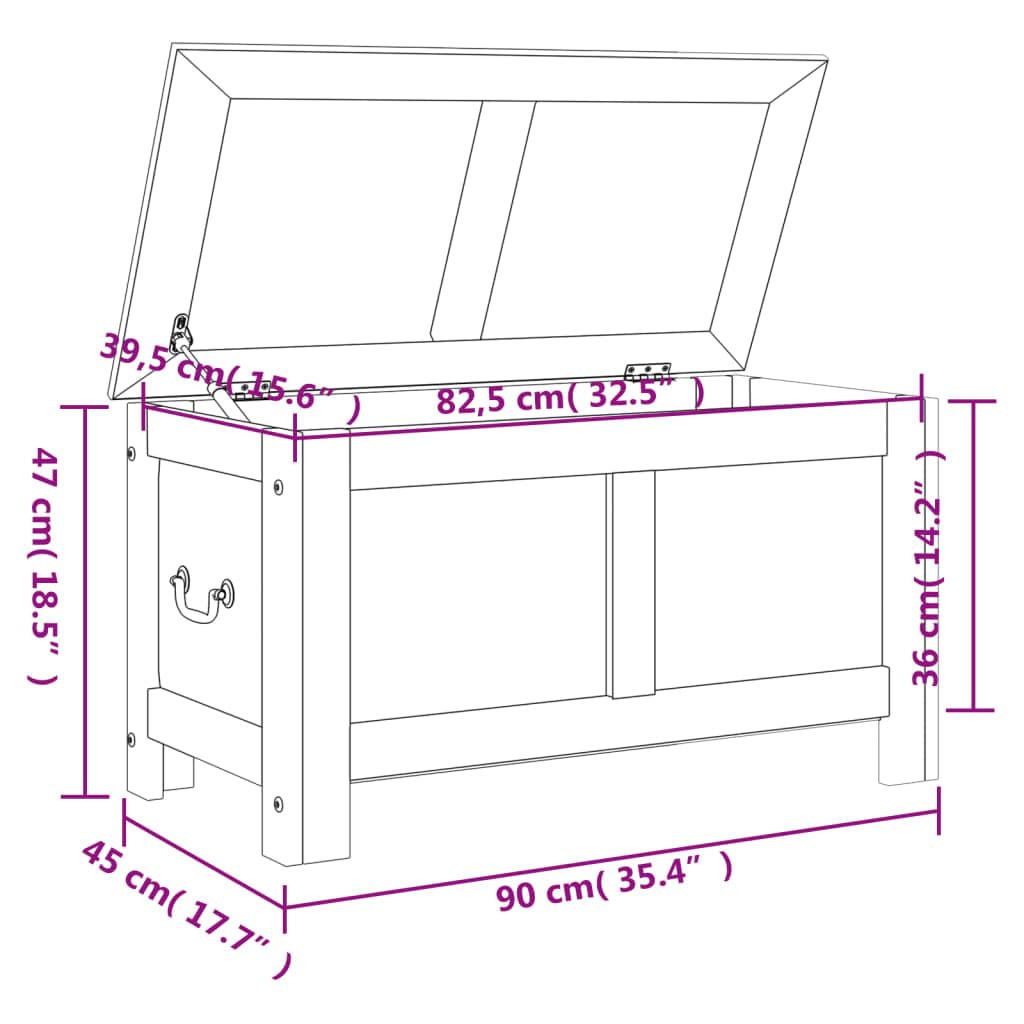 Baúl con tapa de madera maciza de acacia marrón y blanco, 90 x 45 x 47 cm, para salón, dormitorio, pasillo, habitación infantil, solución de almacenamiento versátil