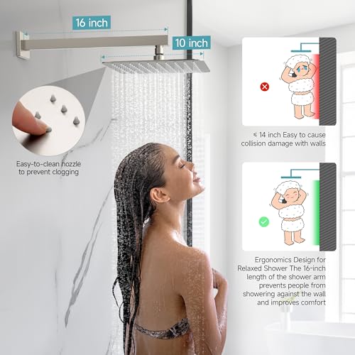 Image of SR SUN RISE Shower System 10-Inch Rainfall Shower Head Brushed Nickel