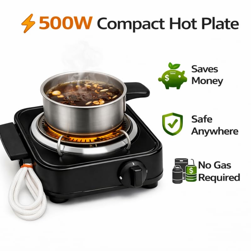 Image of Drumstone 𝟏𝟓-𝐘𝐞𝐚𝐫 𝐋𝐨𝐧𝐠-𝐋𝐢𝐟𝐞 𝐖𝐚𝐫𝐫𝐚𝐧𝐭𝐲, portable cooking solution 500W, electric hot plate single burner, mini electric stove for kitchen, travel cooking use for daily needs