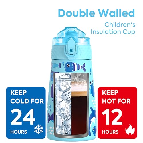 OLDLEY 350ml/12oz Kids Stainless Steel Water Bottle with Straw for School with 2 Different Lid Metal Vacuum Insulated Water Bottles Small Flask for Boys Girls Toddler Children Hot Cold Drinks BPA Free - Image 4