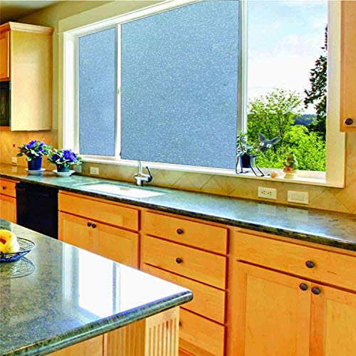 Image of Elton Privacy Window Film, Opaque Blue Frosted Glass Tint Protects Home Security Without Blocking Daylight - Heat Control, UV Prevention (Light Sky Blue Sparkle Frosted) - 16 x 144 Inches