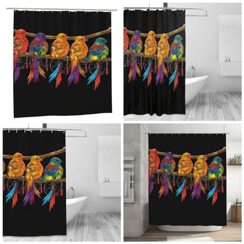 Rideau de douche oiseau 183x183 imperméable avec 12 crochets - 3