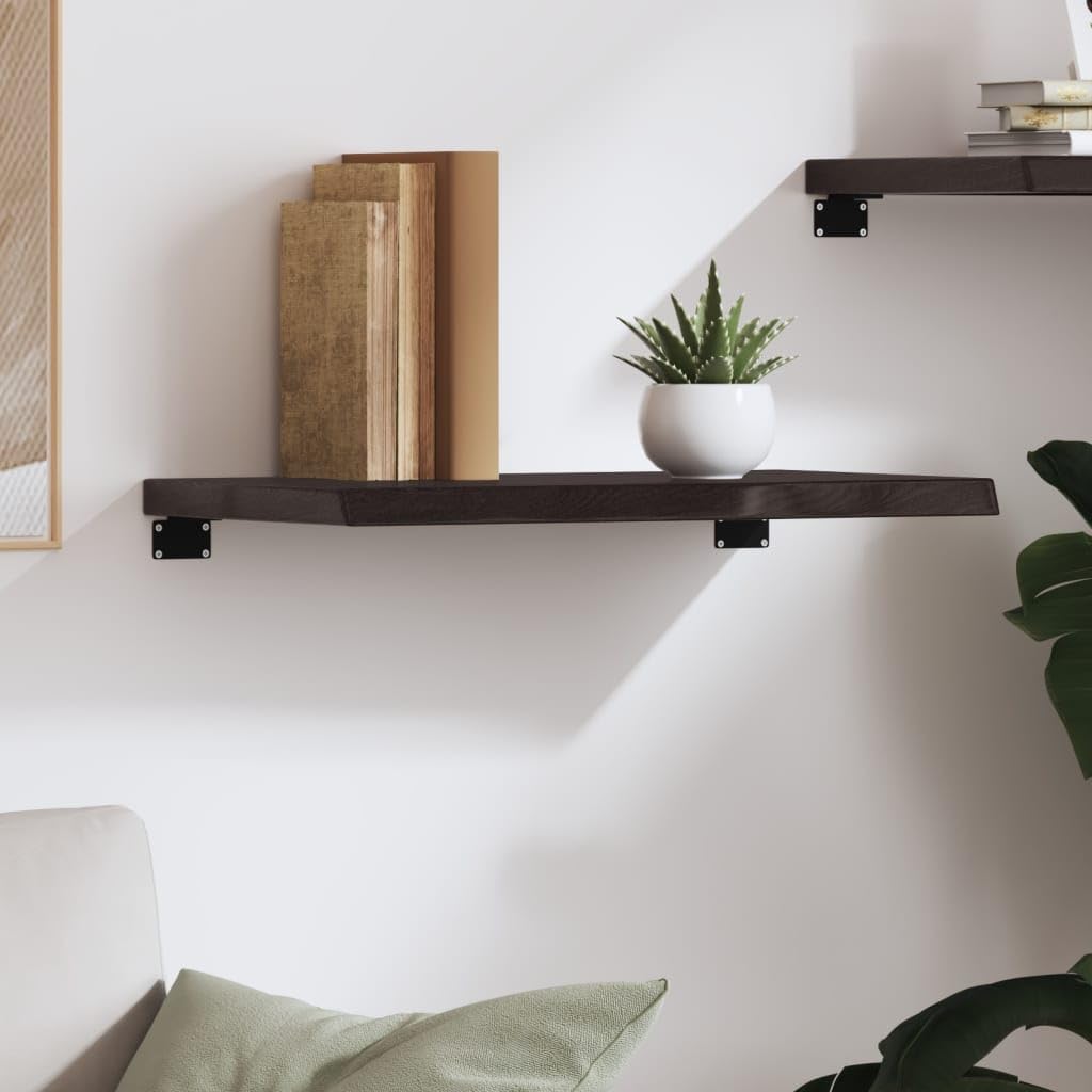 Estantería de pared de roble macizo, 60 x 40 cm, color marrón oscuro con borde natural, estante de madera maciza tratada para salón, pasillo y cocina, soporta hasta 20 kg