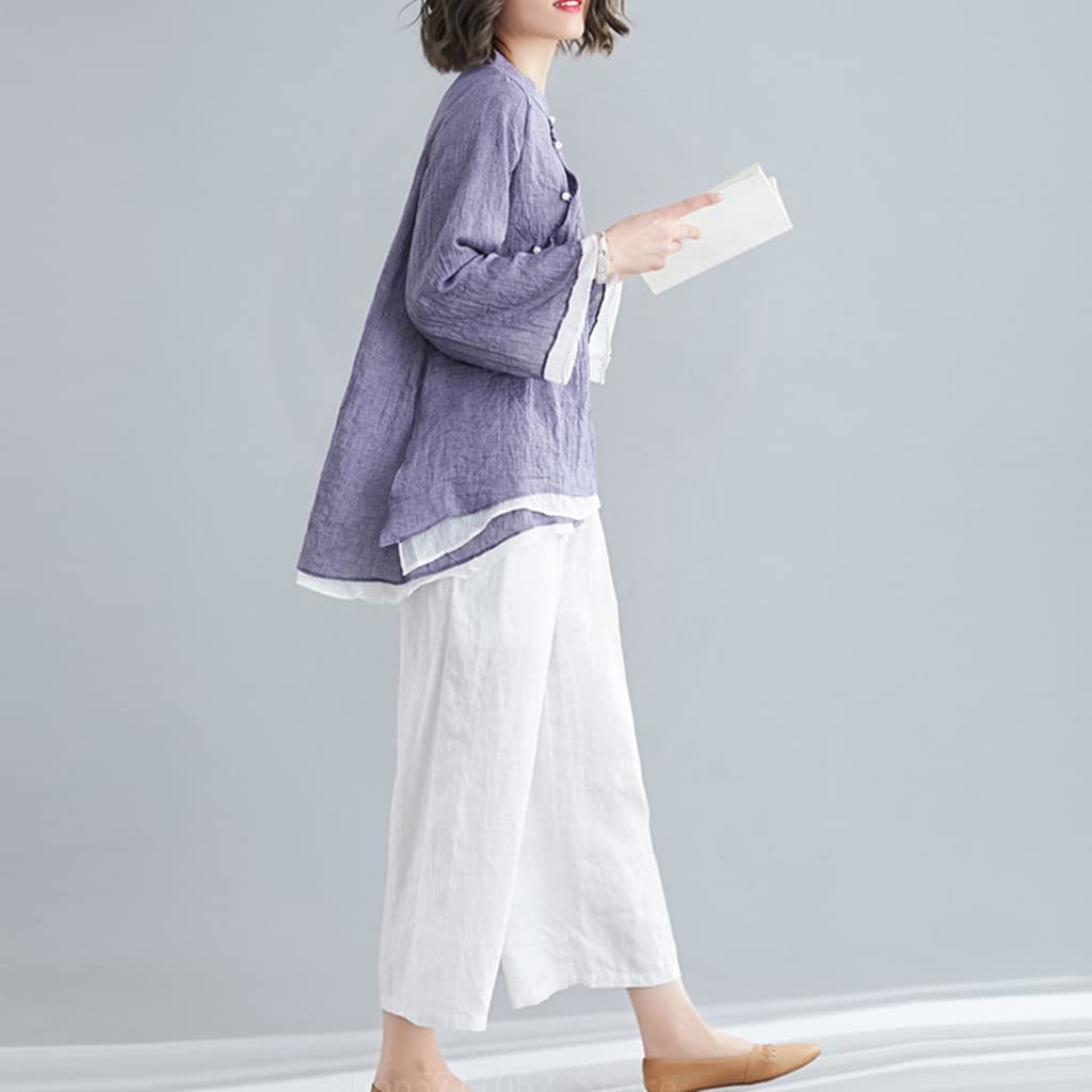 RWRAPS Ropa Tradicional China Mujer Tai Chi Gasa Tang Traje Top Traje Mujer Lino Kung Fu Camisa Blusa de Manga Larga Qipao Top (Azul Talla única)