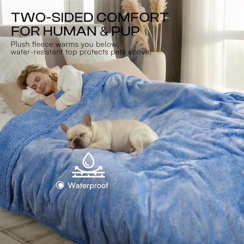Image of Luciphia Waterproof Pet Blanket, Liquid Pee Proof Dog Blanket for Sofa Bed Couch, Reversible Sherpa Fleece Furniture Protector Cover for Small Medium Large Dogs Cats, Navy Blue Small(40 inch x 28 inch)