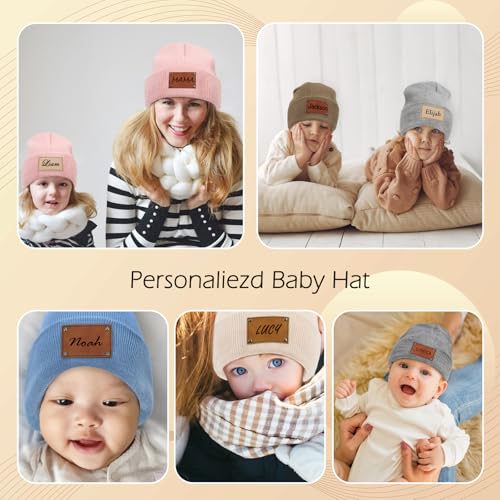 Custom Toddler Beanie - Personalized Winter Hat with Engraved Text Name Leather Patch, Customized Gifts for Girl Boys Kids Baby4