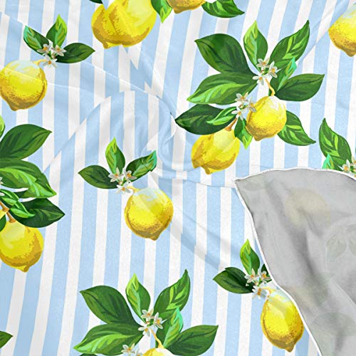 Yellow Lemon with Leaf on Stripe Women's Polyester Square Scarf Chiffon Lightweight Neck Head Scarves Kerchief for Women Girls4