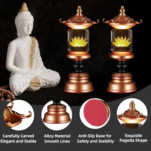 Image of Lotus Lamp 7 Color Adjustable Switch Buddhist Meditation Supplies(11in) | Soft Lighting;Alloy Glass;Multi-scene Decor;Fine Craft