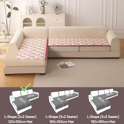 Image of HOKIPO 'Florentina Series' L Shape (2+2 Seater) Sofa Cover Seat Mat | Premium Multi-Needle Quilted Holland Velvet Sofa Mat + Foam Filling + Anti-Slip Backing, Autumn Cream (IN-879+880-V3)