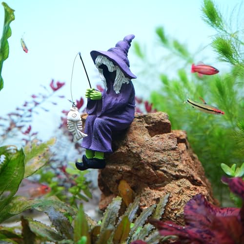 HEBYJO Witch Fishing Decor - Halloween Shelf Sitter Statue Aquarium and Garden Pond Edge Ornament Resin Gothic Figure for Water Tank Rim Witch Hat Halloween Decorations