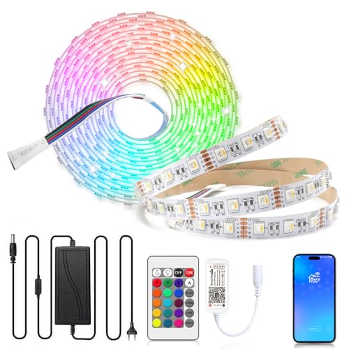 Arotelicht 5m Striscia LED 12V RGBW bianco caldo 5050 catena luminosa cangiante Striscia luminosa fai da te con telecomando WIFI e alimentatore per la decorazione d'interni cucina soggiorno