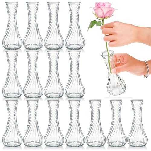 Noamus 16 Pack Glass Bud Vase, Clear Small Flower Vases in Bulk, Vintage Glass Vases for Centerpieces, Mini Vase Floral Bottle for Rustic Wedding Home Table Decor, Floral Party Arrangements