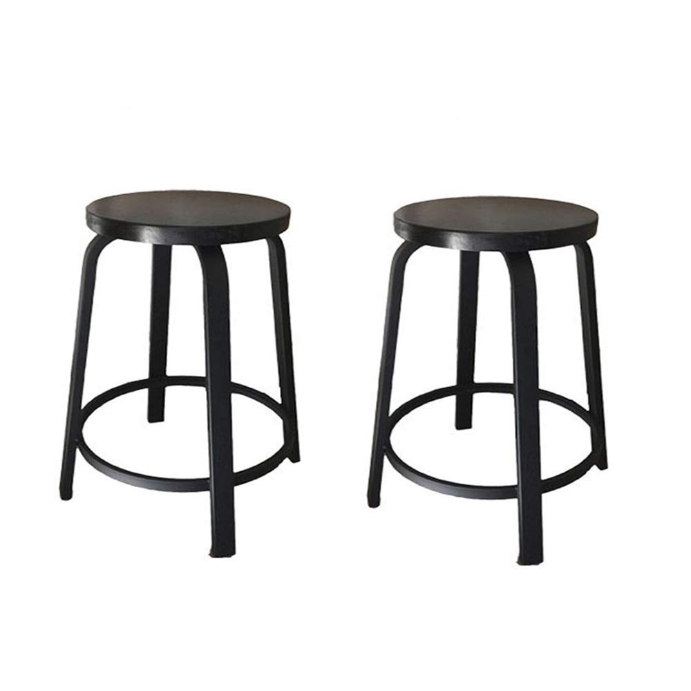 XLCZ Metal Bar Stool/Set Of Two Bar Chairs / 24in Round Counter Height Stool, With Solid Wood Seat Kitchen Stool, Matte Black