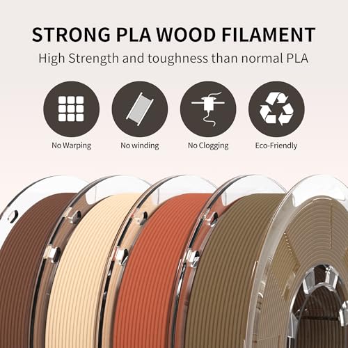 Image of RAMBERY 250gX4 Wood PLA Printer Filament Bundle 1.75mm 3D Printing Filament Real Wood Fibers Added Fit Most Printers, Total 1kg, 2.2 lbs