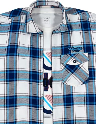 Image of CAVIO Boys Checkered Casual Dark Blue Regular Fit Shirt | Pack of 1 | I580028-P