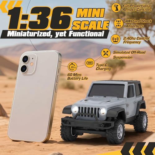 Image of [4WD Edition 1 /36 Scale Mini RC Crawler Car, Toys for Age 8-14 Old Birthday Gifts, Micro RC Truck 4x4 Small Cars with Off Road Full Proportional RTR 2.4GHz Remote - Gray