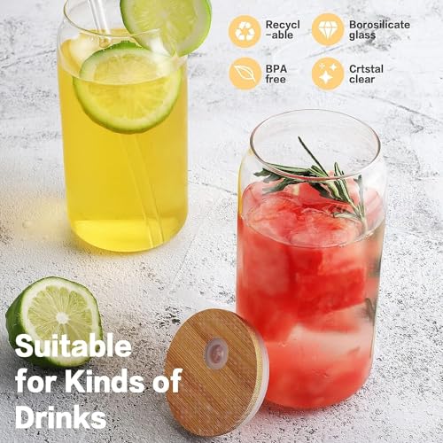Image of Glass Mug with Bamboo Lid and Straw, 510ml, for Cold Drinks, Smoothies, Coffee(Pack of 1) (Transparent)