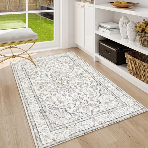 Tapete decorativo beige Lahome 3x5 Oriental Boho miniatura 1