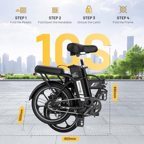 Miniatura 5 de Evercross Ek5 Bicicleta Eléctrica Para Adultos, E-Bike Plegable Con Neumático 16 X 2.1 , 36v Batería Extraíble Bicicleta De Montaña, Hasta 25km H, Rango 35-60km, Motor De 250w, Asiento Ajustable