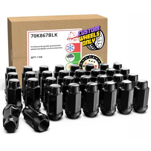 Image of Wheel Accessories Parts 32 Pcs 9 /16 inch-18 Thread Bulge Acorn 1.90 inch Long Lug Nuts Black 3 /4 inch 19mm Hex Fits Chevrolet GMC C20 K20 K30 K35 C2500 C3500 Ford F250 F350 Ram 2500 3500