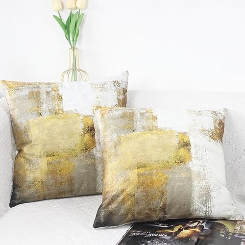 OYIMUA Velvet Mustard Yellow Cushion Covers 45 x 45 Set of 2 Abst...