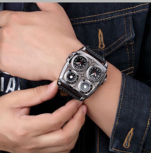 Uhr mit Kompass von JewelryWe für Herren, Leder und Legierung