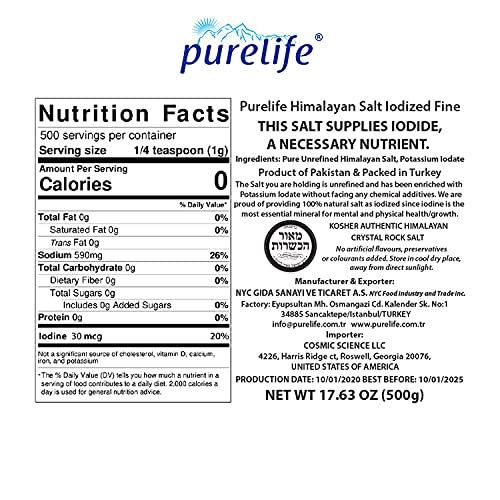 Purelife Himalayan Salt White And Pink Fine Iodized Unrefined – Gourmet Natural Crystal Rock Salt With Minerals – From Mineral Balanced Part (White) Of Same Mine With Pink Salt - 1.1 Lbs #TOP5