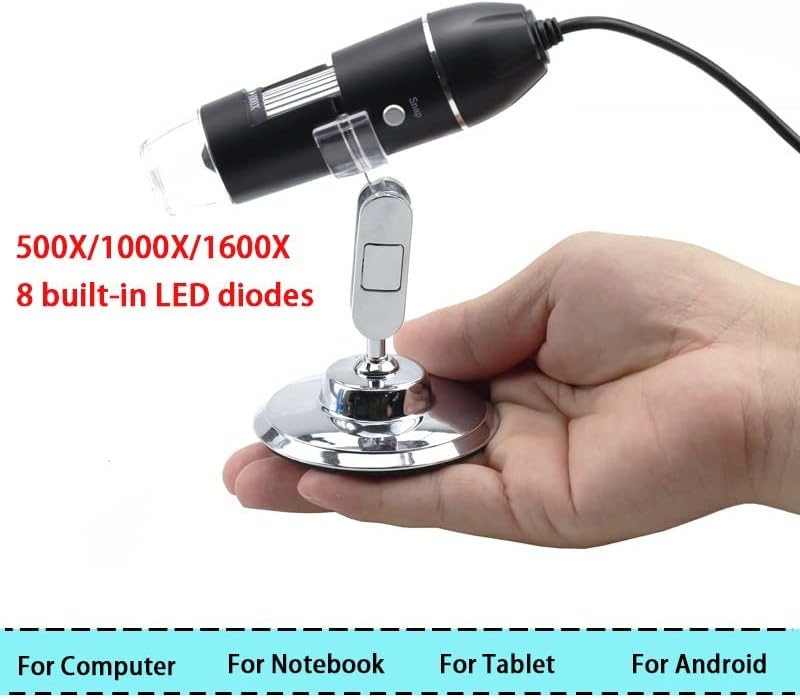 Miniatura 3 de Microscope Kit 1600X USB Digital Microscope 8 LED Portable Microscopio with Bracket Microscope Lens Adapters (Magnification  500X)