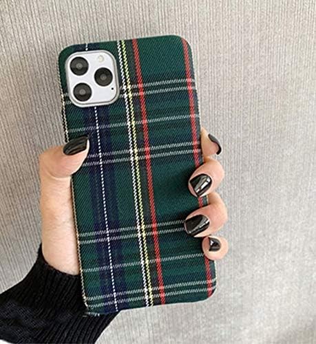 Mixneer Warm Flannel Plaid Cloth Phone Case Simple Plush Fabric Phone Case Compatible with iPhone 11 12 Mini Pro Max SE 2020 7 8 6 6S Plus XR X XS Cover (Compatible with iPhone 7/8, Green)