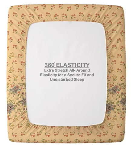Image of Welspun ENZO Queen Size Fitted Bedsheet with 2 Pillow Covers | 360 Elastic | 100% Pure Cotton | 60 x 78 Inches | Soft, Breathable, Lightweight & Easy Care | Beige