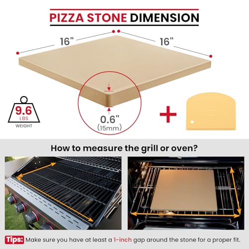 Image of Unicook 16 x 16 Inch Square Cordierite Pizza Stone for Oven Grill, 9.6 Lbs