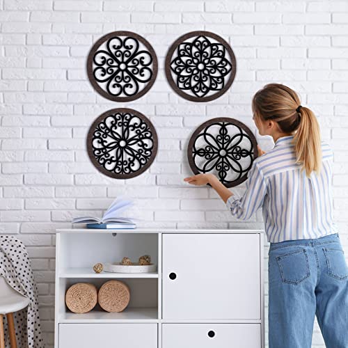 Yulejo-4-Pcs-Thicken-Rustic-Wall-Decor-Farmhouse-Wall-Art-Wooden-Hollow-Carved-Design-Decor-Rustic-Round-Wall-Art-for-Living-Room-Bedroom-Hallway-Decor-Kitchen-Wall-Black-Brown98-x-98-Inch Yulejo 4 Pcs Thicken Rustic Wall Decor Farmhouse Wall Art Wooden Hollow Carved Design Decor Rustic Round Wall Art for Living Room Bedroom Hallway Decor Kitchen Wall Black Brown98 x 98 Inch