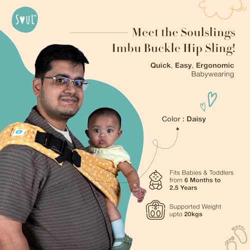 Image of Soulslings Imbu Buckle Hip Sling Baby Carrier -100% Cotton - Daisy | Baby Toddler Carrier | Baby Sling Carrier | Lightweight Sling Baby Carrier for Babies & Toddlers | Adjustable for 6 - 30 Months (Upto 20kg)