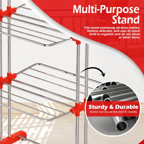 Image of LiMETRO STEEL Premium Clothes Drying Stand Foldable with Wings | Heavy Duty Steel Clothes Stand | Rust Proof Cloth Dryer Stand | Space Saving Clothes Drying Rack for Balcony & Indoor Use