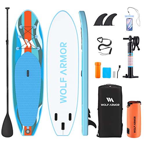 Wolf Armor Inflatable Stand Up Paddleboard With Sup Accessories&Backpack,Waterproof Bag,Adjustable Paddle, Removable Fin,Antislip Deck, Safety Leash, Hand Pump, Standing Boat For Youth And Adult #TOP24