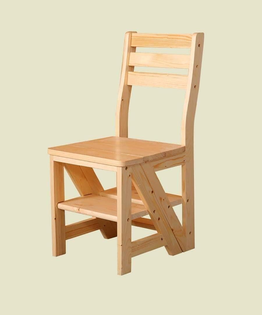 Multifunctional Folding Stool with Backrest Solid Wood 4 Step Ladder Chair for Space Saving Home Use Brown Color Ideal for Kitchen & Utility Room