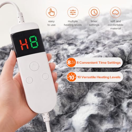 Cobija eléctrica térmica para sofá tamaño 50"x60", suave con sherpa y felpa, 10 niveles de calor ajustables, calentamiento rápido, temporizador de 1-8 horas con apagado automático y protección contra sobrecalentamiento, lavable a máquina miniatura 3