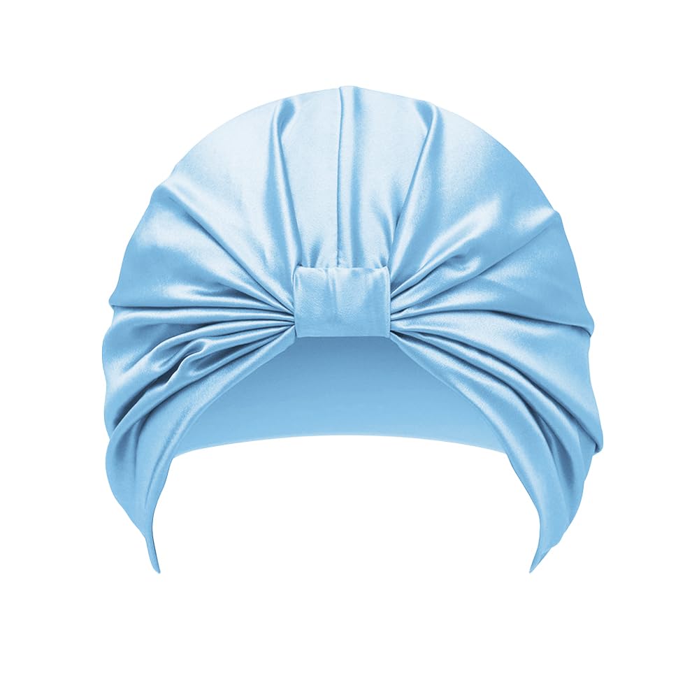 townssilk 100% seda de morera para mujer, gorro de dormir de 16 mommes, gorro de ducha de seda bueno para el cabello, protege el cabello, gorro de noche de seda, doble capa, azul — view 11