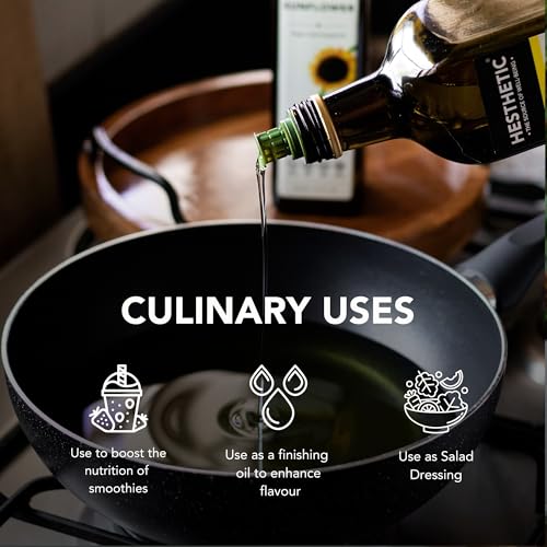 Image of HESTHETIC Edible Cold Pressed Sunflower Oil, 750ML, Rich in Healthy Fats, Ideal for Cooking, Frying and Salad Dressings, 100% Pure and Natural, Food Grade Virgin Oil